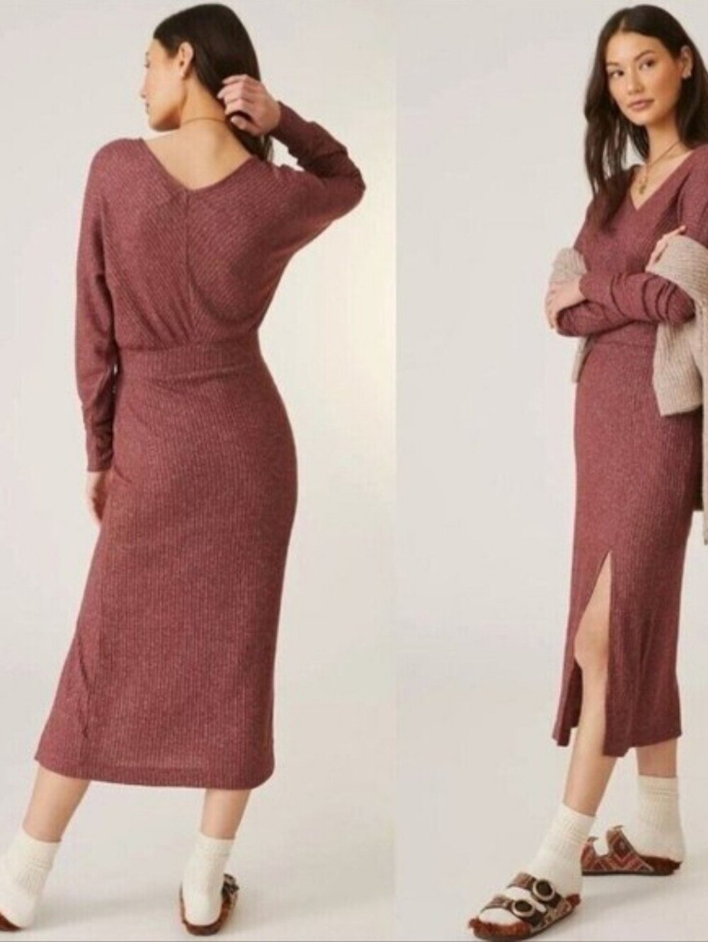 Daily Practice Anthropologie Red Knit Ribbed Midi Dress